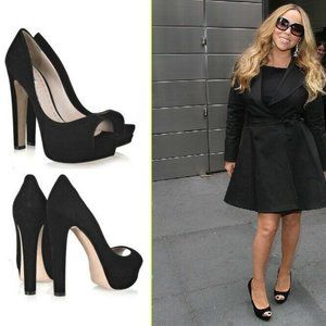 Miu Miu Prada Black Suede Peep open Toe High Heels